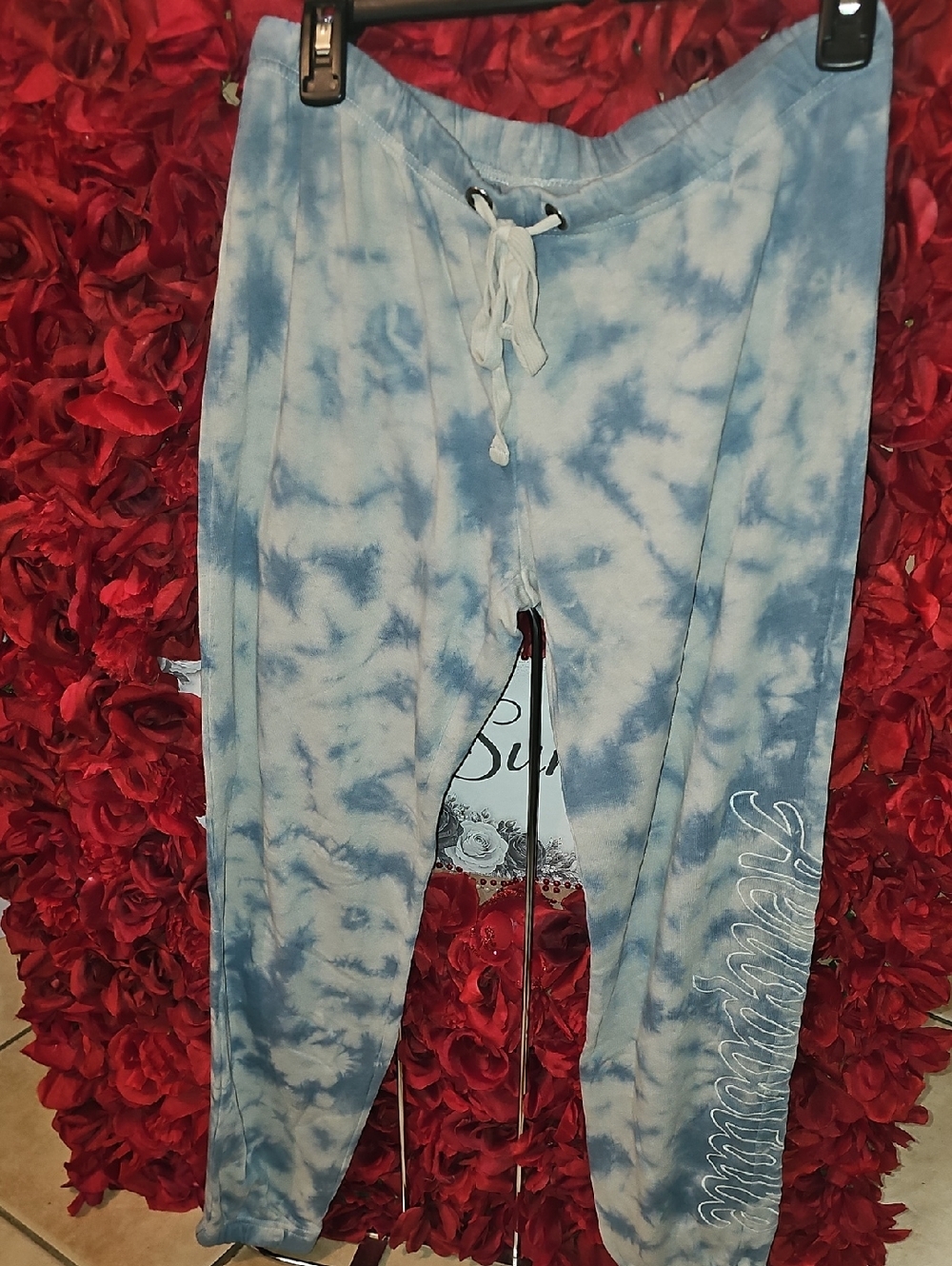 Aeropostale Women's Blue Tie-Dye Joggers Logo On Leg Size Medium